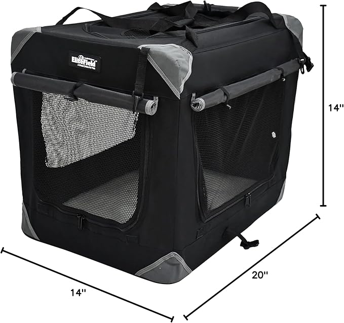 EliteField 4-Door Folding Soft Dog Crate with Curtains, Carrying Bag and Fleece Bed (2 Year Warranty), Indoor & Outdoor Pet Home (20" L x 14" W x 14" H, Black+4 Door Curtains)