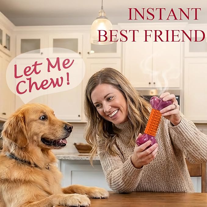 Apasiri 2-Pack Tough Dog Toys for Aggressive Chewers: Peanut Butter Flavored Long Lasting Dog Bones, Heavy Duty Nylon & Rubber Dog Chew Toys to Keep Them Busy, Medium & Large Breed, Orange