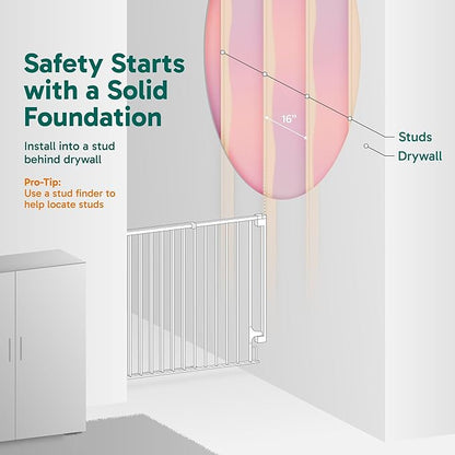 Cumbor 29.2–43" Baby Gate for Stairs, Wall-Mounted (Drill Required), Expandable No Bottom Bar Dog Gate, Auto Close Extra Wide Walk Thru, Pet & Toddler Proof Gate, Top & Bottom of Stairways (Brown)