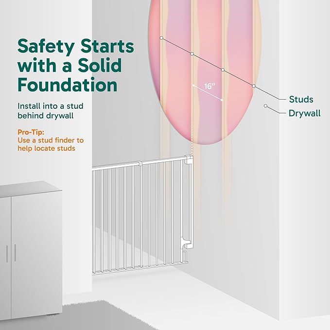 Cumbor Expandable 31.6-48" Baby Gate for Stairs, Wall-Mounted, 2-in-1 No Bottom Bar Dog Gate Indoor, Auto Close Pet Gate for Doorways with Large Walk Thru Door, Child-Proof Gate for Kids (White)