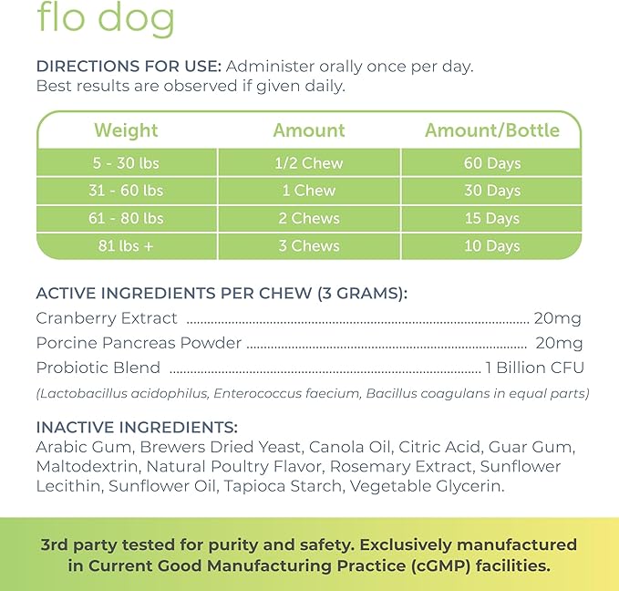 Flo Dog Cranberry Supplement for Dogs by Veterinarian Recommended Solutions - Bladder Control for Dogs - Urinary Tract Support - Cranberry Chews - Immune & Gut Support