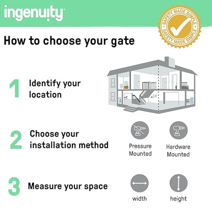 Ingenuity Easy Open Baby Gate & Dog Gate, Hands-Free Open Patent-Pending Foot Pedal, 27.5"-52" Wide, 28" Tall, Hardware or Pressure Mounted, Install in Doorway, Bottom of Stairs, or Wall - Espresso