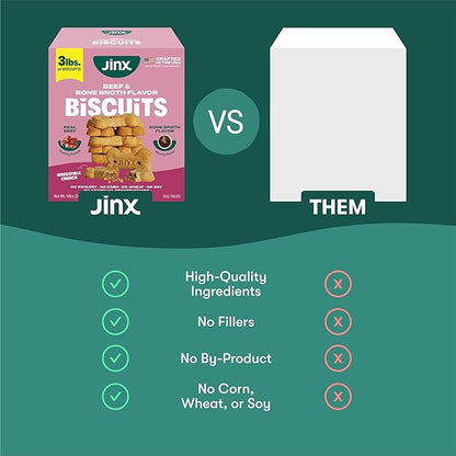 Jinx Oven-Baked Beef Bone Broth Mini Biscuit Dog Treats - Crunchy, All Natural, Superfood-Rich with Grass-Fed Beef, Dog Biscuits for Puppies, Adults & Seniors - 3lb