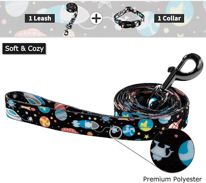 Ihoming Dog Collar and Leash Set for Daily Outdoor Walking Running Training, Space Design for Medium Boys Girls Dogs Cats Pets, M-Up to 45LBS
