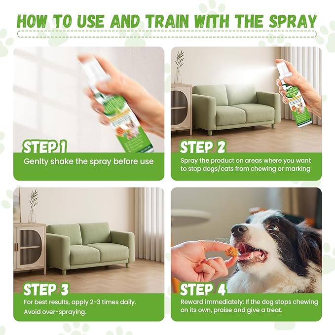 No Chew Spray for Dogs, Bitter Apple Spray for Dogs Cats Anti Chewing Licking from Furniture, Shoes, Bandages, Dog Training & Behavior Aids Spray, 200ML, Indoor & Outdoor Use