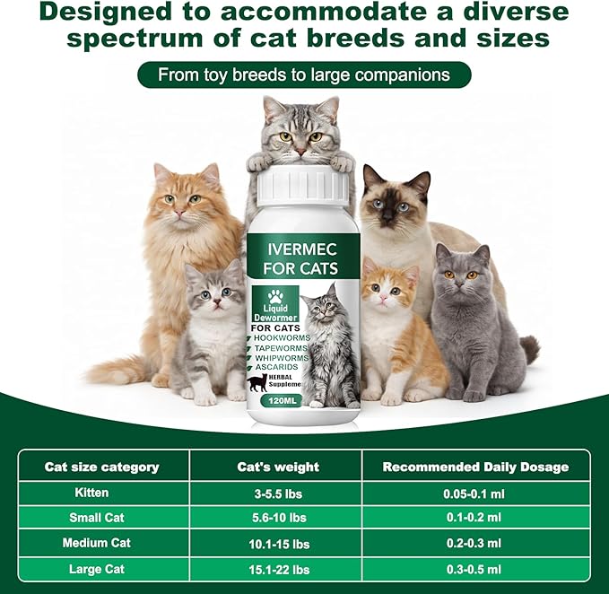 lvermect Dewormer Liquid for Dogs and Cats, Digestive Cleanser Treatment, Broad Spectrum for All Wormer, Hookworms, Lung Worms, Pin Worms, Round Worms