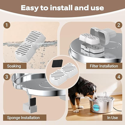 GROOKPET Dog Water Fountain Filters: 12 Dog Fountain Filters - Pet Water Fountain Filters Replacement - Including 6 Filters + 6 Sponges - Suitable for GROOKPET Dog Water Fountain for Large Dogs