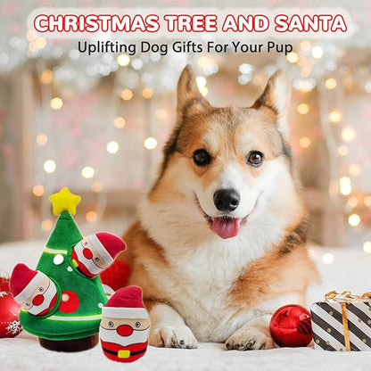 lilfrd Christmas Dog Toys, Dog, Xmas Christmas Tree, Santa Claus Hide and Seek Puzzle Squeaky Plush Rope Chew Fetch Brain Stimulating Toy Presents for Small Medium Dogs