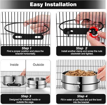 Dog Crate Water Bowl No Spill, Dog Crate Bowls Hanging 2 Pack, Kennel Water Bowl Mountable, Stainless Steel Coop Cup, Pet Cage Accessories, Food Dish Feeder for Cat Puppy Rabbit Bunny Bird Ferret