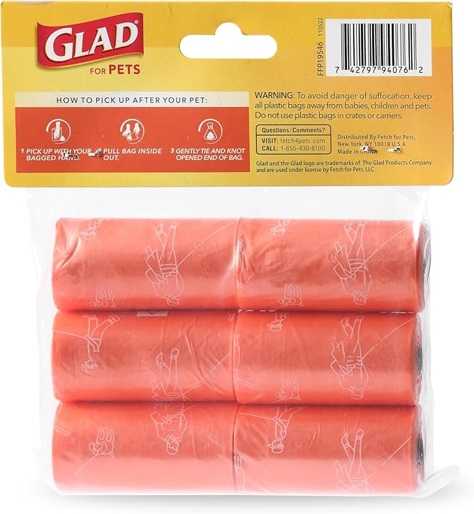 Glad for Pets Heavy Duty Dog Poop Bags, Leak Resistant Dog Waste Bags with Fun Print for Easy Cleanup on Walks, Strong Tear Resistant Pet Waste Bags, Tropical Breeze Scent, 90 Count - 6 Pack