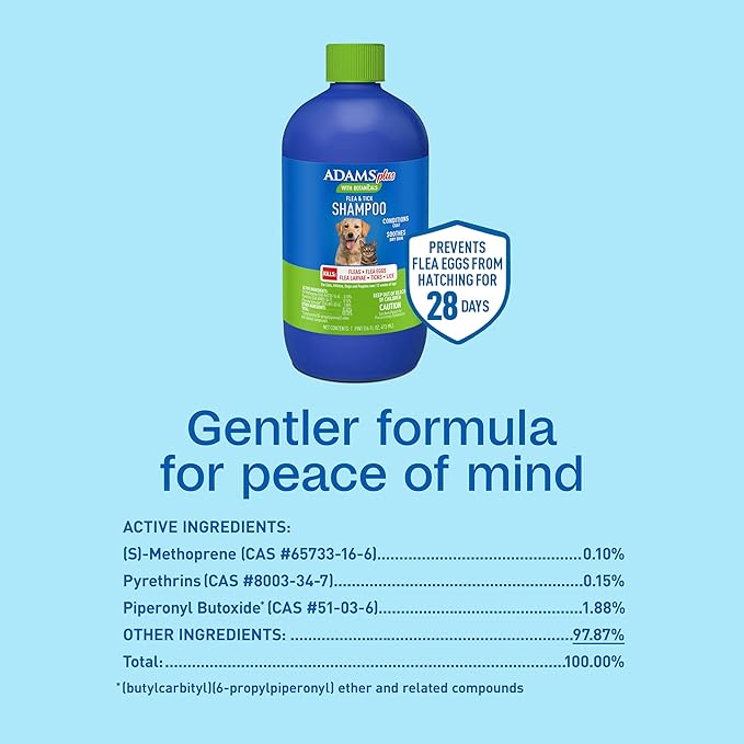 ADAMS Plus with Botanicals Flea & Tick Shampoo for Cats, Kittens, Dogs & Puppies, Flea Shampoo for Flea Infestations, Soothes & Conditions Dry Skin & Coat, Kills Fleas, Flea Eggs, Ticks & Lice, 16 oz