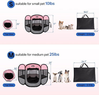 Dog Cat Playpen,Portable Foldable Tent-Outdoor Pet Crate Cage for Small Dogs,Travel Camping Use for Small Animals with Carrying Case,Indoor Enclosure for Puppy/Cats/Rabbits(Pink, S)