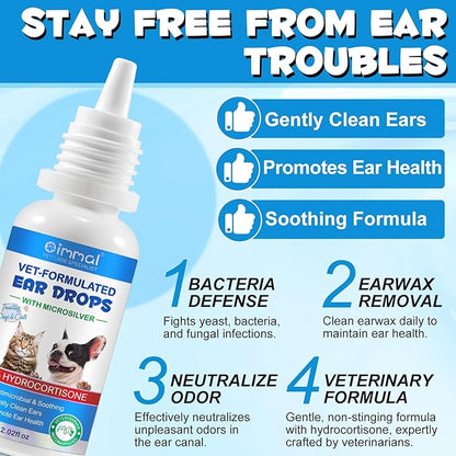 VOSIFSDIY Dog & Cat Ear Infection Treatment Drops, Pets Ear Cleaning Drops with 1% Hydrocortisone for Dog & Cats Yeast Infection, Itchy Ear Relief, Pet Ear Care Supplies for Dogs & Cats -2fl oz