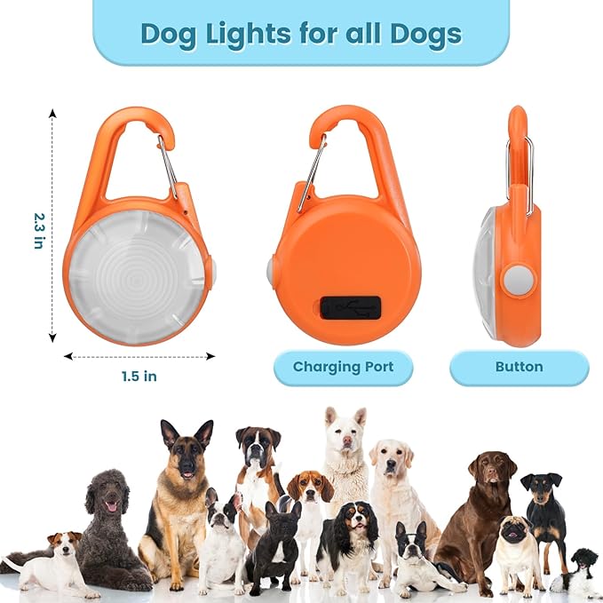 2Pack Dog Lights for Night Walking Dog Collar Light Clip on Rechargeable Glow in The Dark Light with 4Modes & RGB Color for Camping