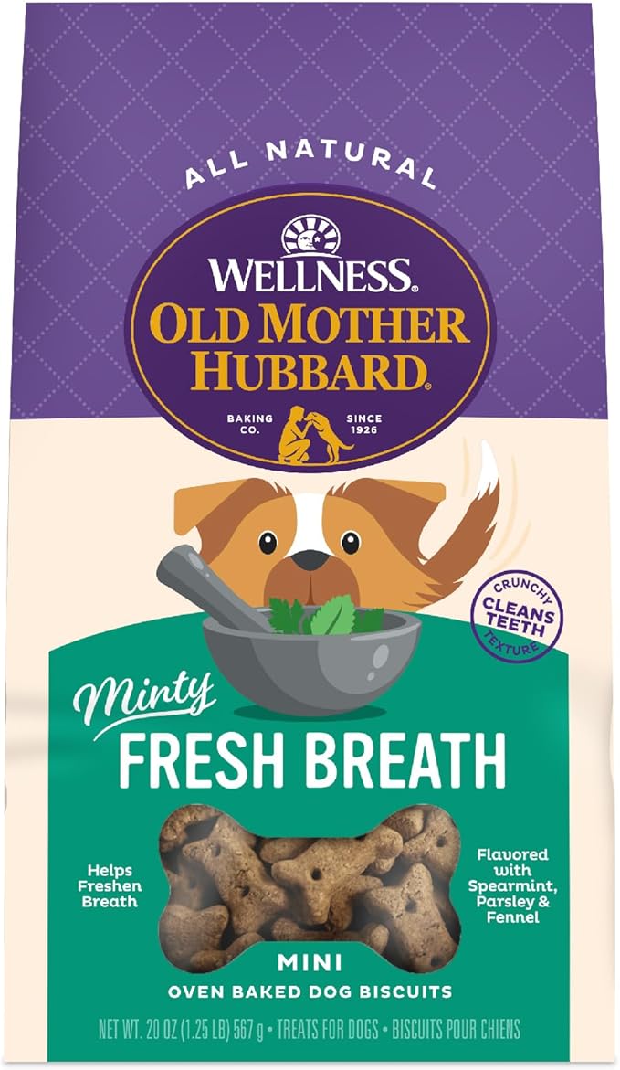 Wellness Old Mother Hubbard Minty Fresh Breath Dog Biscuits, Natural Training Treats, Spearmint and Chicken Flavor, Mini Size, 20 oz Bag