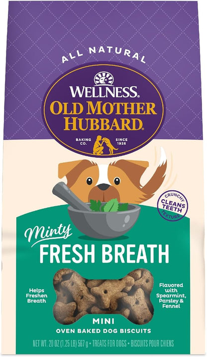 Wellness Old Mother Hubbard Minty Fresh Breath Dog Biscuits, Natural Training Treats, Spearmint and Chicken Flavor, Mini Size, 20 oz Bag
