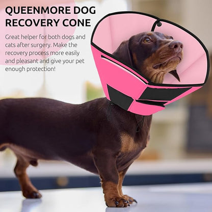 Queenmore Dog Cones for Medium Dogs, Soft Dog Cone Collar After Surgery, Pet Cone for Dogs Wound Care, Spay, Neuter, Breathable Pet Surgery Collars & Cones, Pink M