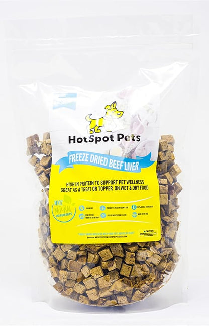 hotspot pets Freeze Dried Beef Liver Treats for Cats & Dogs - 1LB Big Bag 300+ Pcs - Made in USA, Single Ingredient, All Natural Grain-Free Beef Liver - Perfect for Training, Topper or Reward Snack