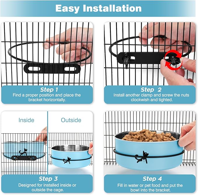Dog Crate Bowls Hanging No Spill, 2 Pack Dog Crate Water Bowl, Kennel Food Bowls Mountable for Crates, Large Stainless Steel Pet Cage Accessories Feeder Coop Cup Dish for Puppy Bunny Guinea Pig Ferret