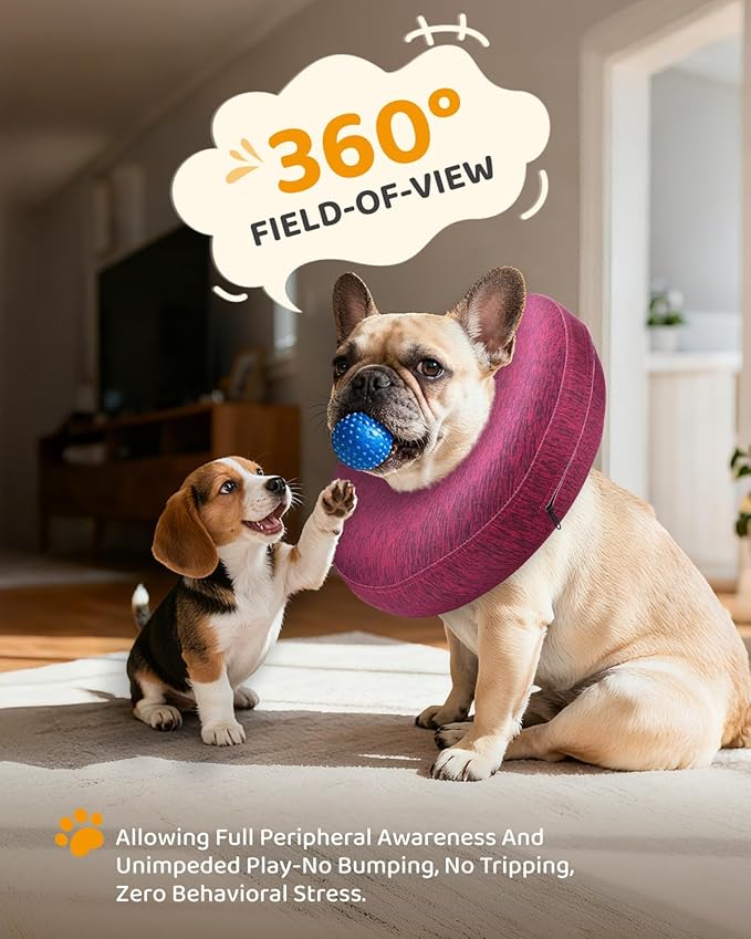 MIDOG Inflatable Dog Cone Collar – Soft Dog Cone Alternative After Surgery, Comfortable Recovery Neck Donut ECollar for Small Medium & Large Dogs and Cats to Stop Licking & Vision-Friendly (Rose,L)