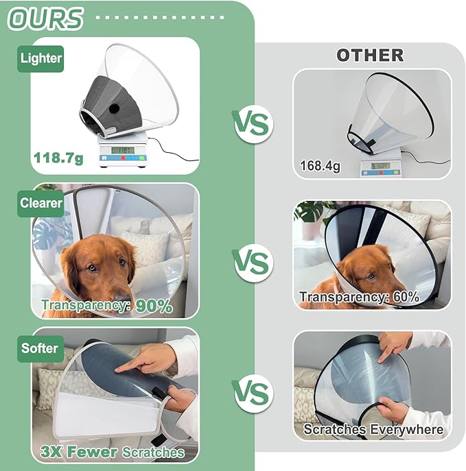 Dog Cone Collar for Recovery: Soft Elizabethan Collar Alternative to Stop Licking, Adjustable Pet Cone for Large, Medium, Small Dogs, for Surgery, Spay, Injury, Skin Treatment (L)