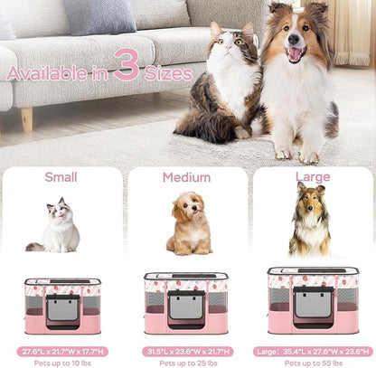 Portable Pet Cat Playpen,Cat Cages Indoor Collapsible Dog Crates Tent Kennel Playpen for Dogs Cat and Rabbit Travel Dog Playpen Indoor & Outdoor (Small（27.6" L x 21.7" W x 17.7" H）, Pink)