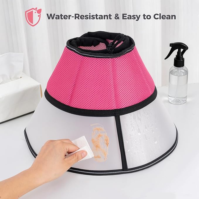 Avont Dog Cone Collar After Surgery, Alternative Adjustable Elizabeth Cone for Medium Large Dogs, Comfy Breathable Pet Recovery Collar to Stop Licking -Pink(M)
