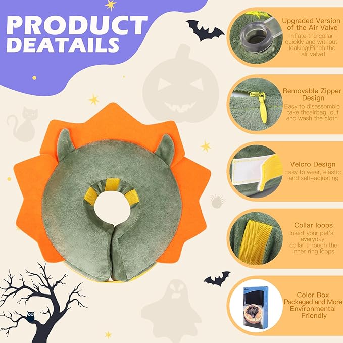 IEUUMLER Inflatable Recovery Dog Collar, Protective Donut Cone, Adjustable Soft Collar for Dog and Cat After Surgery Prevent from Biting & Scratching EU002 - Green Demon XL
