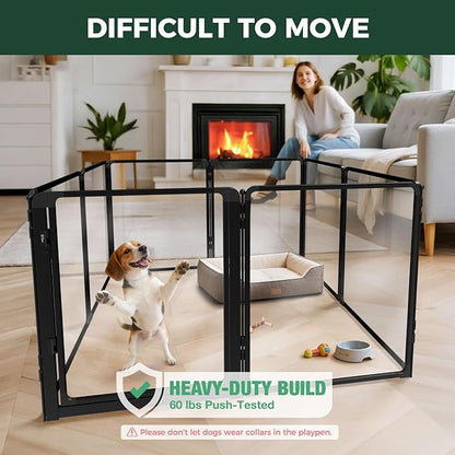 FXW AuraSpace Pro Acrylic Indoor Dog Playpen, Heavy-Duty with Metal Frame, 32" Height 8 Panels for Small and Medium Dogs, Black│Patented