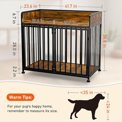 42 in Dog Crate Furniture, Medium Dog Kennel Indoor, Large Dog Kennel Indoor for Large Breed, Wooden Dog Cage Table Decorative for Small, Medium, Dog (Brown Wood & Black)