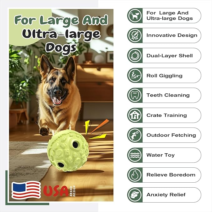 KADTC Dog Wobble Giggle Ball, XL Size, Roll Herding Chew Toy for Large Aggressive Chewers, Interactive Indoor Outdoor Play