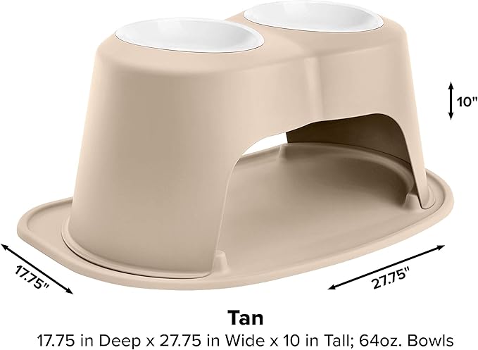 WeatherTech Double High Pet Feeding System w/Plastic Dog/Cat Bowls - 10" High Stand Tan (PDHC6410TNTN)