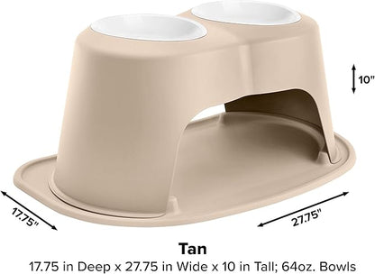 WeatherTech Double High Pet Feeding System w/Plastic Dog/Cat Bowls - 10" High Stand Tan (PDHC6410TNTN)