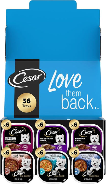 Cesar Home Delights & Classic Loaf in Sauce, Adult Wet Dog Food, Variety Pack, Wet Food for Dogs, 3.5 oz Tray, 36 Count