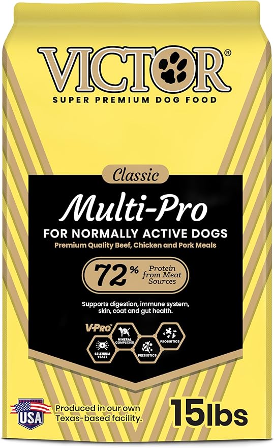 Victor Super Premium Multi-Pro Dry Dog Food Gluten Free with Beef, Chicken and Pork Protein for Normally Active Dogs All Breeds and Life Stages, 15 lb