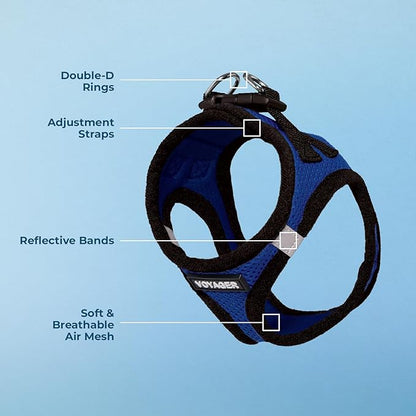 Best Pet Supplies Voyager Step-in Air Harness - All Weather Mesh, Reflective, No Pull Harness for Dogs, Cats - Secure with Hook & Loop Fastener, Buckle, Double D-Rings - Royal Blue/Black Trim, XXS