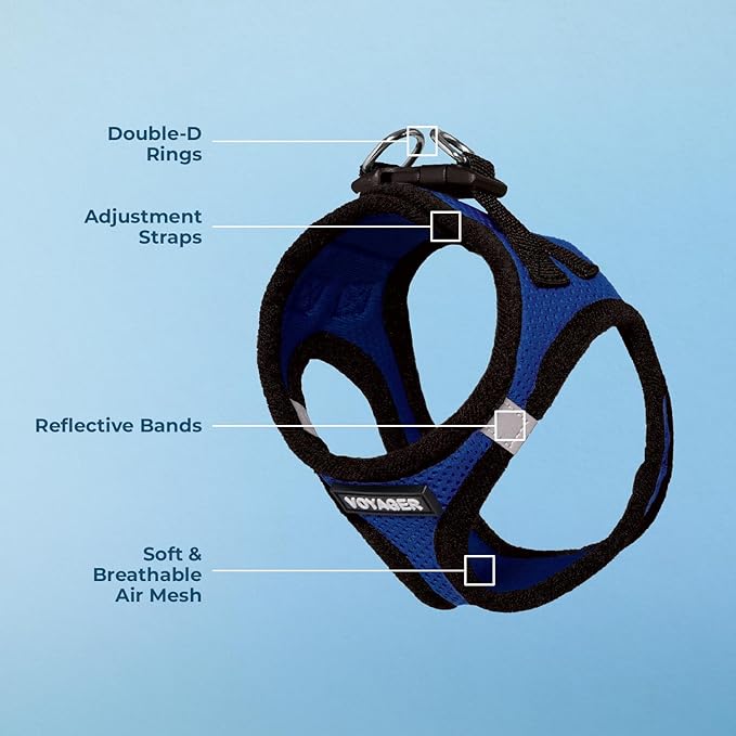 Best Pet Supplies Voyager Step-in Air Harness - All Weather Mesh, Reflective, No Pull Harness for Dogs, Cats - Secure with Hook & Loop Fastener, Buckle, Double D-Rings - Royal Blue/Black Trim, XL