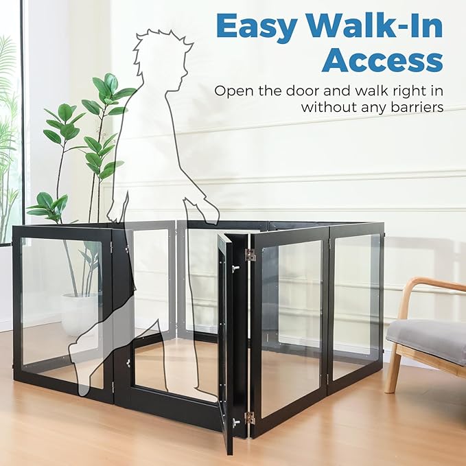 Heavy Duty Clear Acrylic Dog Playpen, 32" Height Transparent Pet Pen, Metal Frame Easy Assemble Kennel Enclosure, Ideal for Small to Medium Dogs, Cats, and Other Small Pets