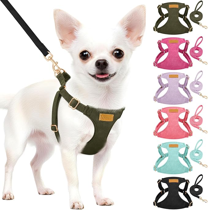 SlowTon Dog Harness Small Sized Dog - Soft XXS Dog Harness and Leash Set No Pull No Chock, Adjustable Lightweight Puppy Harness for XS Small Medium Dogs Cats (Solid Military Green, XXS)