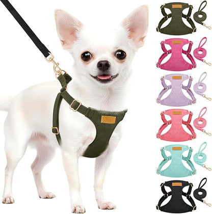 SlowTon Dog Harness Small Sized Dog - Soft XXS Dog Harness and Leash Set No Pull No Chock, Adjustable Lightweight Puppy Harness for XS Small Medium Dogs Cats (Solid Military Green, M)