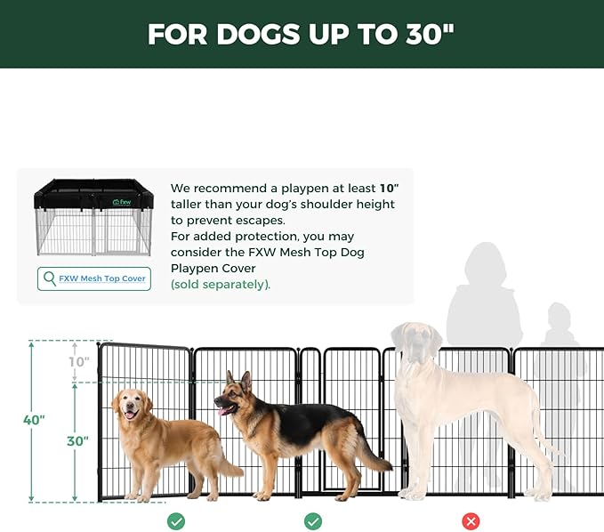 FXW Homeplus Unleashed Indoor Dog Playpen - Stress-Free and Safe Play, Heavy Duty 40 Inch 12 Panels Dog Pen for Medium and Large Dogs, Black│Patented
