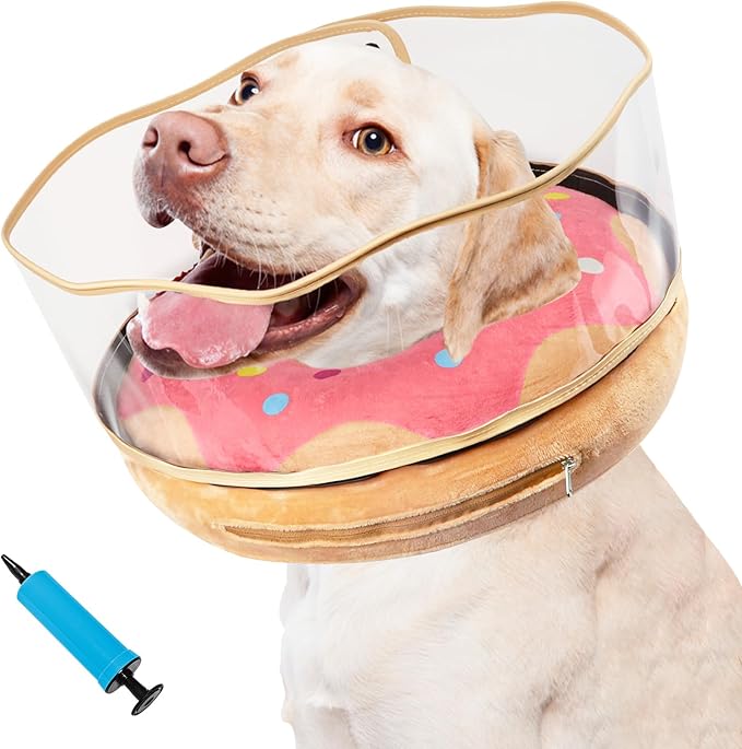 Inflatable Dog Cone Collar Soft Dog Cone Alternative After Surgery to Stop Licking for Large Medium Dogs Recovery Donut Cone Adjustable Neck Collar with Enhanced Anti-Licking Guard Shield,Donut Pink,L