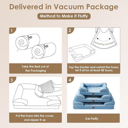 EHEYCIGA Orthopedic Dog Beds for Extra Large Dogs, Waterproof Memory Foam XL Dog Bed with Sides, Non-Slip Bottom and Egg-Crate Foam Big Pet Bed with Washable Removable Cover, Washed Blue