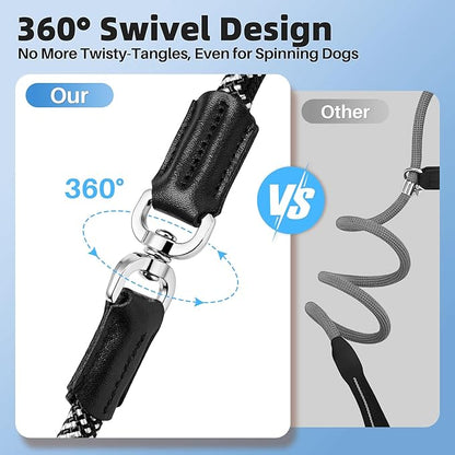 SlowTon Slip Lead for Dogs - Hands Free No Tangle Adjustable 5-7 FT 1/2” Rope, Heavy Duty Nylon Leash for Large Medium Dogs that Pull, No Pull Training Slip Leashes, 20-120lb, Black