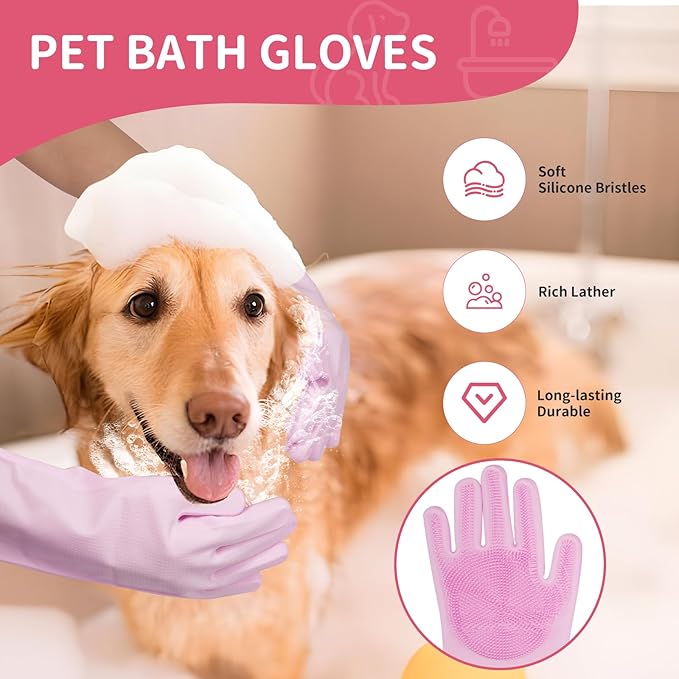 Dog Bath Supplies, Bath Grooming Kit with Storage Bag - Self Cleaning Slicker Brush, Shampoo Brush & Scrubber, Dog Grooming Gloves for Short & Long Haired Dogs & Cats (6 PCS)
