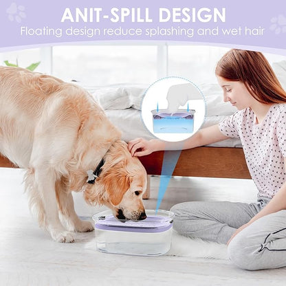 AONKEY 3L Dog Water Bowl No Spill, 101oz Large Spill Proof Dog Bowl Reduce Refill, Anti Splash No Mess Dispenser Dripless Slow Drinking Water Bowl for Sloppy Messy Drinkers (Violet)