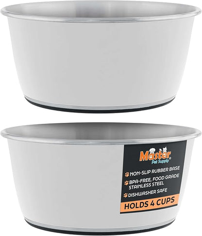 Master Pet Supply Stainless Steel Dog Bowls Set of 2 (32 Oz Each) with Non-Slip Rubber Base - Bone White - Basic Dog Food Bowl Water & Food Bowls for Small Medium Large Dogs & Cats, Metal Dish