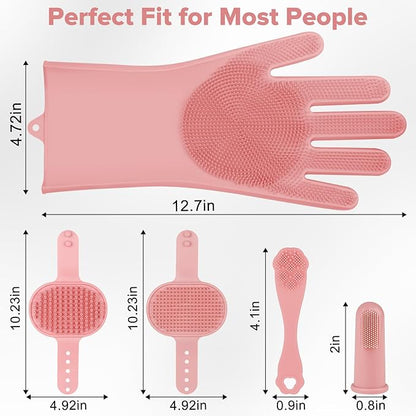 Augwind 6PCS Pet Grooming Kit for Dogs,Cats and Horses | Dog Washing Gloves | Dog Bath Brush | Dog Bath Gloves | Dog Shampoo Brush | Pet Grooming Gloves | Dog Bath Supplies (Light Pink)