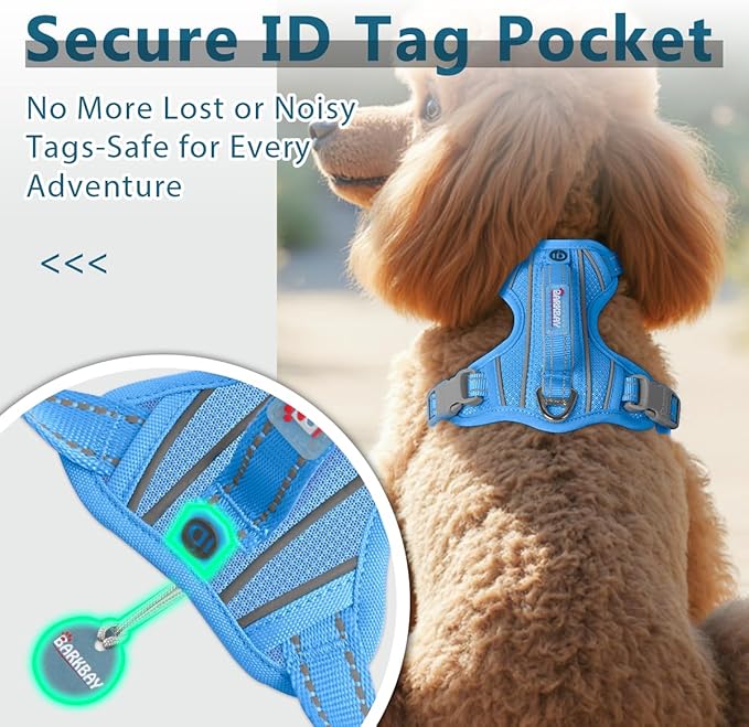 BARKBAY Dog Harness No Pull with ID Tag Pocket - Heavy Duty, Reflective, Easy Control for Large Dogs(Blue,XS)