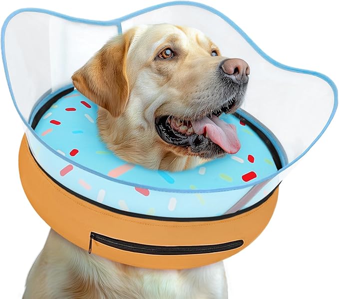 Elevated Inflatable Dog Cone Collar Alternative After Surgery, Dog Donut Collar, Soft Pet Cone to Stop Licking for Small Medium Large Dogs